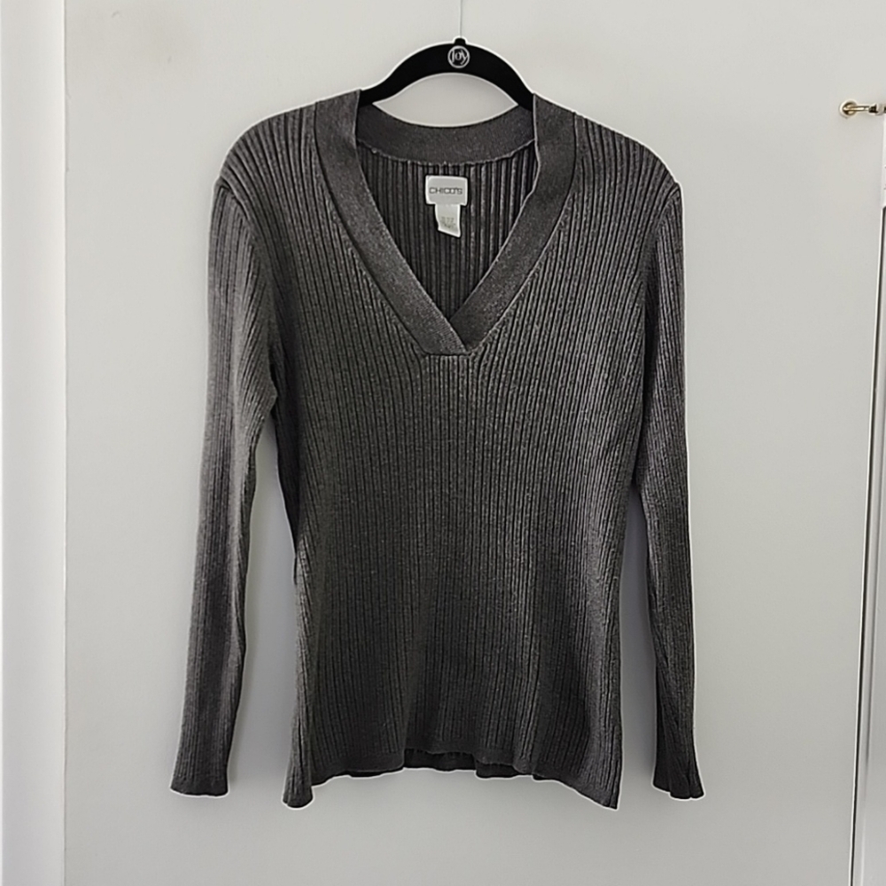Chico's dark grey ribbed long sleeve top
